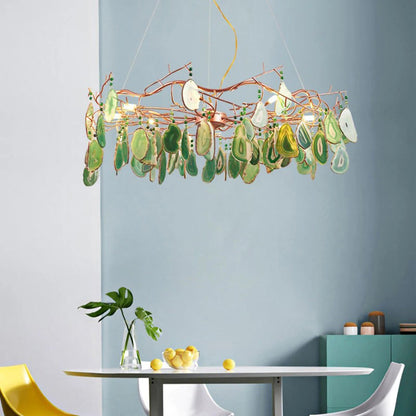 Agaatlamp Kroonluchter met Natuursteen en Roségouden Frame – Klassieke Villa Verlichting
