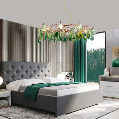 Agaatlamp Kroonluchter met Natuursteen en Roségouden Frame – Klassieke Villa Verlichting