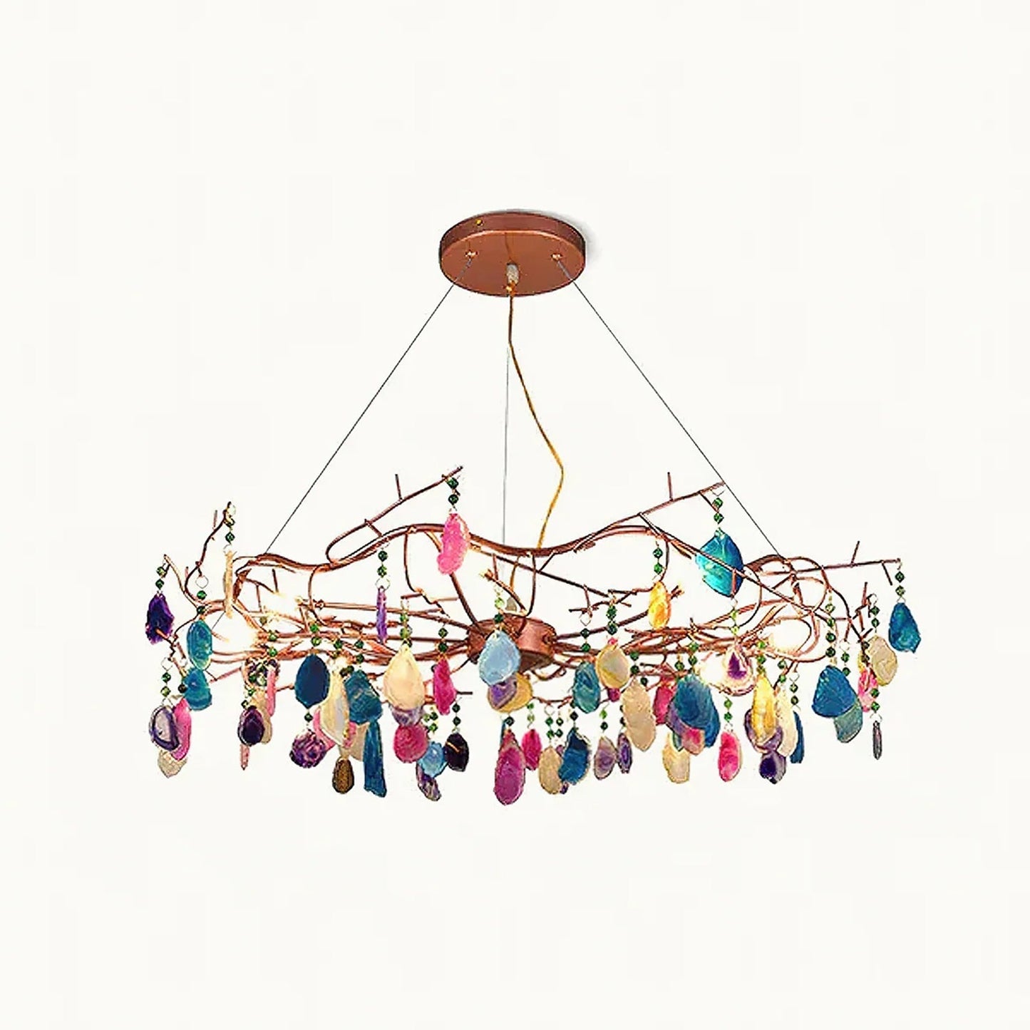 Agaatlamp Kroonluchter met Natuursteen en Roségouden Frame – Klassieke Villa Verlichting