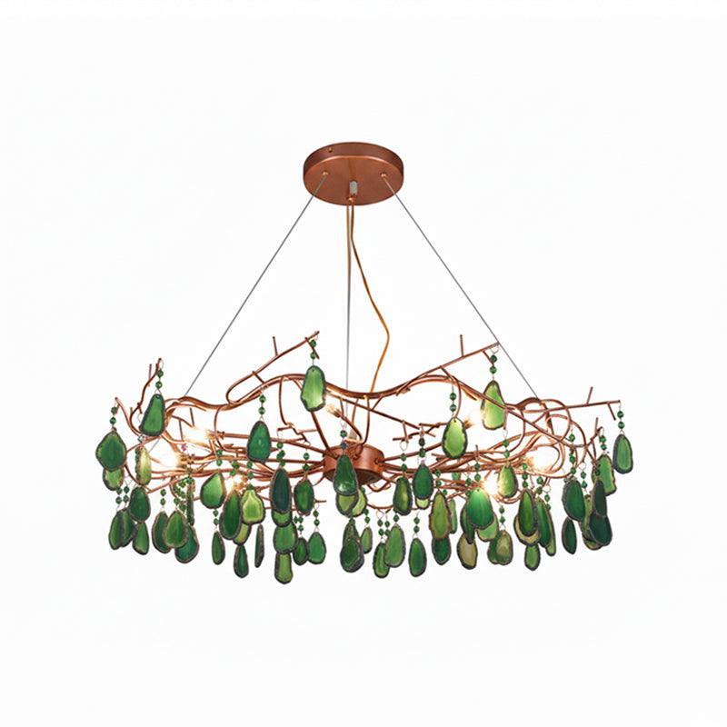 Agaatlamp Kroonluchter met Natuursteen en Roségouden Frame – Klassieke Villa Verlichting