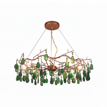 Agaatlamp Kroonluchter met Natuursteen en Roségouden Frame – Klassieke Villa Verlichting