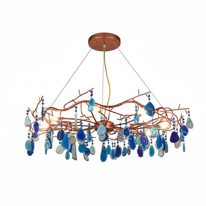 Agaatlamp Kroonluchter met Natuursteen en Roségouden Frame – Klassieke Villa Verlichting