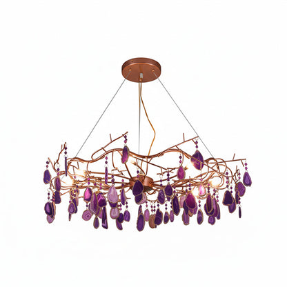 Agaatlamp Kroonluchter met Natuursteen en Roségouden Frame – Klassieke Villa Verlichting