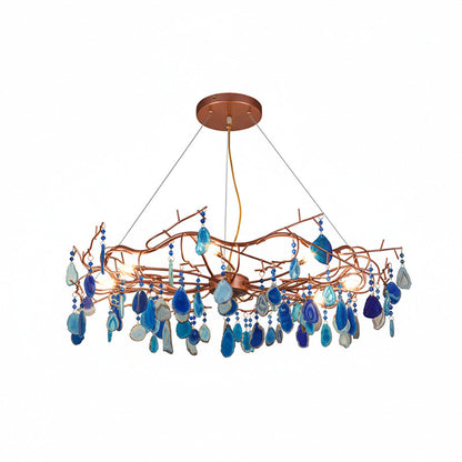 Agaatlamp Kroonluchter met Natuursteen en Roségouden Frame – Klassieke Villa Verlichting