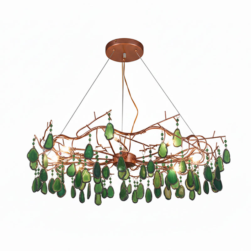 Agaatlamp Kroonluchter met Natuursteen en Roségouden Frame – Klassieke Villa Verlichting