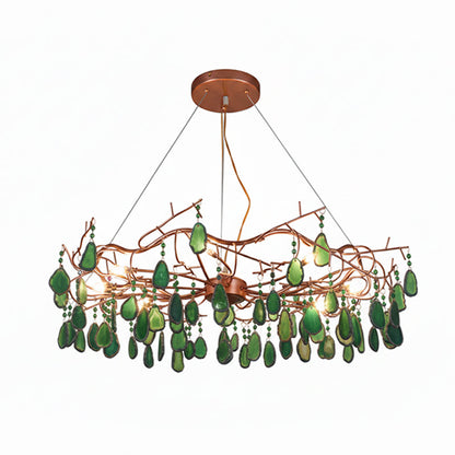 Agaatlamp Kroonluchter met Natuursteen en Roségouden Frame – Klassieke Villa Verlichting