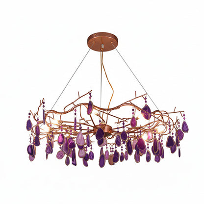 Agaatlamp Kroonluchter met Natuursteen en Roségouden Frame – Klassieke Villa Verlichting