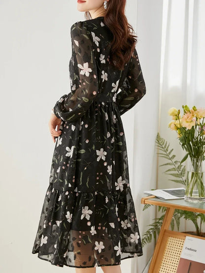 Vrouwenjurk Bloemenprint Chiffon Zomerjurk