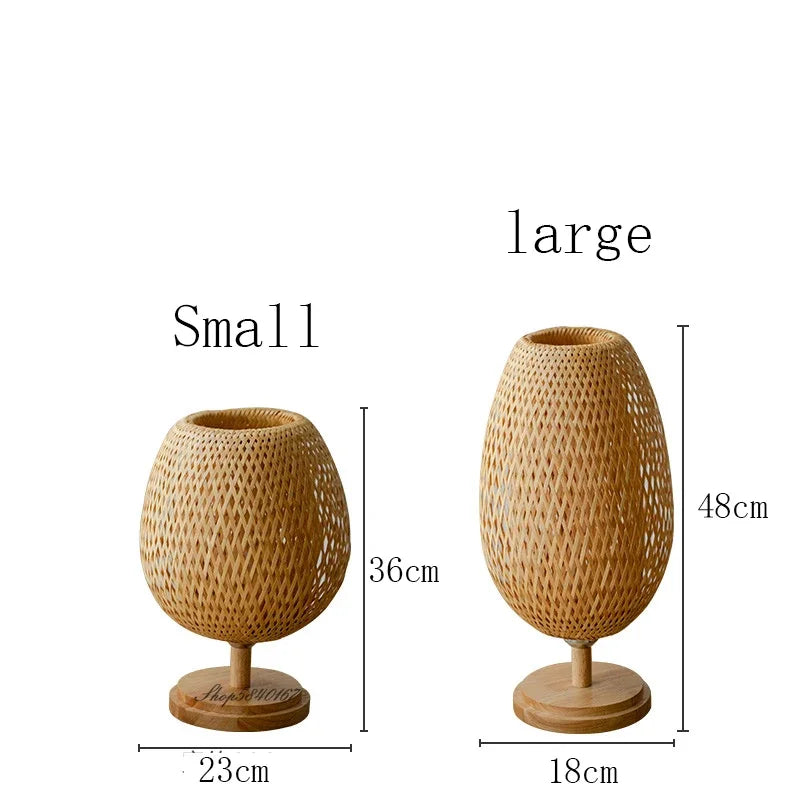 Rustieke Bamboe Tafellamp met Handgemaakte Houten Voet – Vintage Sfeerverlichting voor Woonkamer, Slaapkamer en Bureau