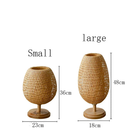 Rustieke Bamboe Tafellamp met Handgemaakte Houten Voet – Vintage Sfeerverlichting voor Woonkamer, Slaapkamer en Bureau