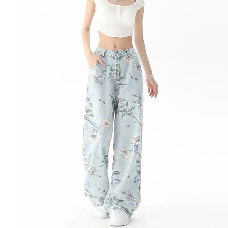 Vintage Jeans met Bloemenprint Retro Stijl - StudioMarella