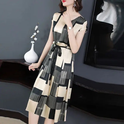 Vrouwelijke Zomerjurk Geometrische Prints V-Hals Jurk - StudioMarella