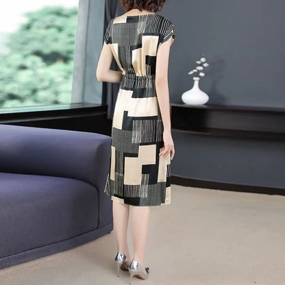 Vrouwelijke Zomerjurk Geometrische Prints V-Hals Jurk