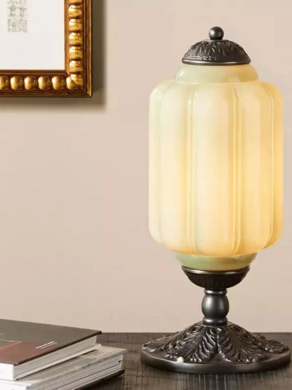 Vintage Glazen Tafellamp met Messing of Zwarte Afwerking