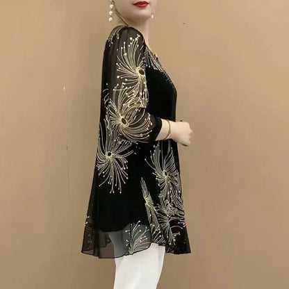 Vrouwelijke Blouse Mesh Stof Retro Stijl