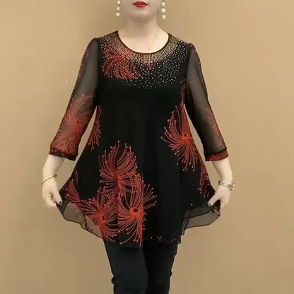 Vrouwelijke Blouse Mesh Stof Retro Stijl
