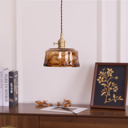 Vintage Hanglamp Messing & Amber Glas – Retro Verlichting Eetkamer Keukeneiland Bar Restaurant – E26/E27 Max 40W