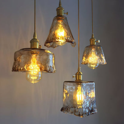 Vintage Hanglamp Messing & Amber Glas – Retro Verlichting Eetkamer Keukeneiland Bar Restaurant – E26/E27 Max 40W
