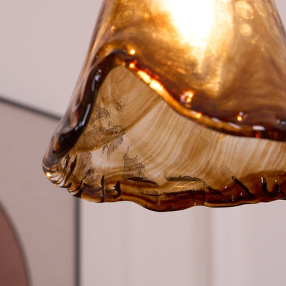 Vintage Hanglamp Messing & Amber Glas – Retro Verlichting Eetkamer Keukeneiland Bar Restaurant – E26/E27 Max 40W