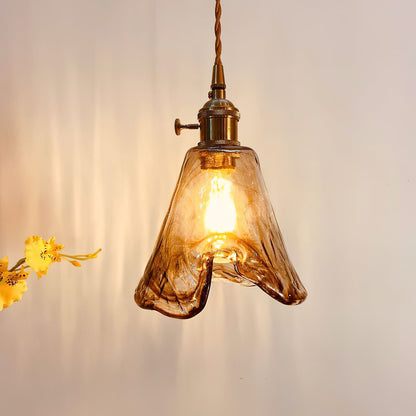 Vintage Hanglamp Messing & Amber Glas – Retro Verlichting Eetkamer Keukeneiland Bar Restaurant – E26/E27 Max 40W