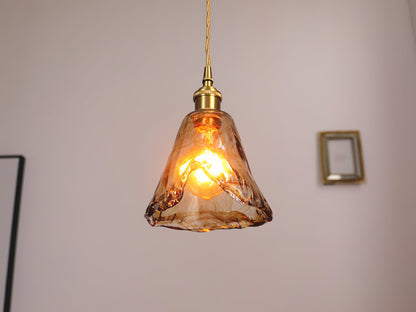 Vintage Hanglamp Messing & Amber Glas – Retro Verlichting Eetkamer Keukeneiland Bar Restaurant – E26/E27 Max 40W