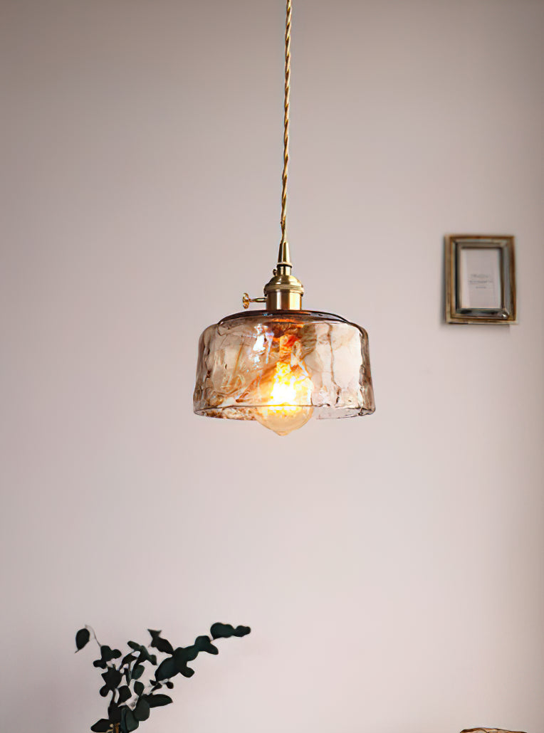 Vintage Hanglamp Messing & Amber Glas – Retro Verlichting Eetkamer Keukeneiland Bar Restaurant – E26/E27 Max 40W