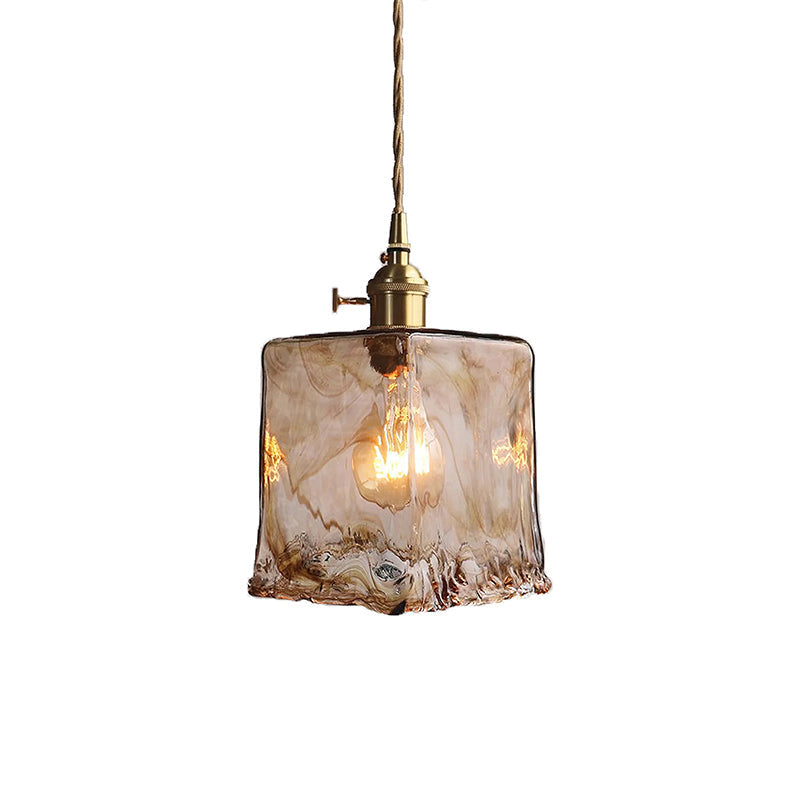 Vintage Hanglamp Messing & Amber Glas – Retro Verlichting Eetkamer Keukeneiland Bar Restaurant – E26/E27 Max 40W