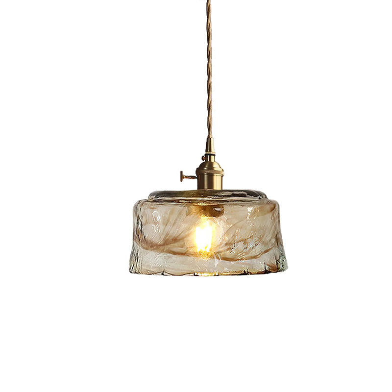 Vintage Hanglamp Messing & Amber Glas – Retro Verlichting Eetkamer Keukeneiland Bar Restaurant – E26/E27 Max 40W