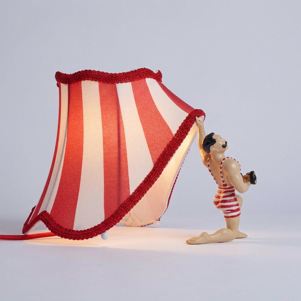 Tafellamp Vintage Circus Handgeschilderd Rood Wit Gestreept E27 LED Speels Retro Kinderkamer Woonkamer Decoratie Uniek Kunstig Sfeerlamp