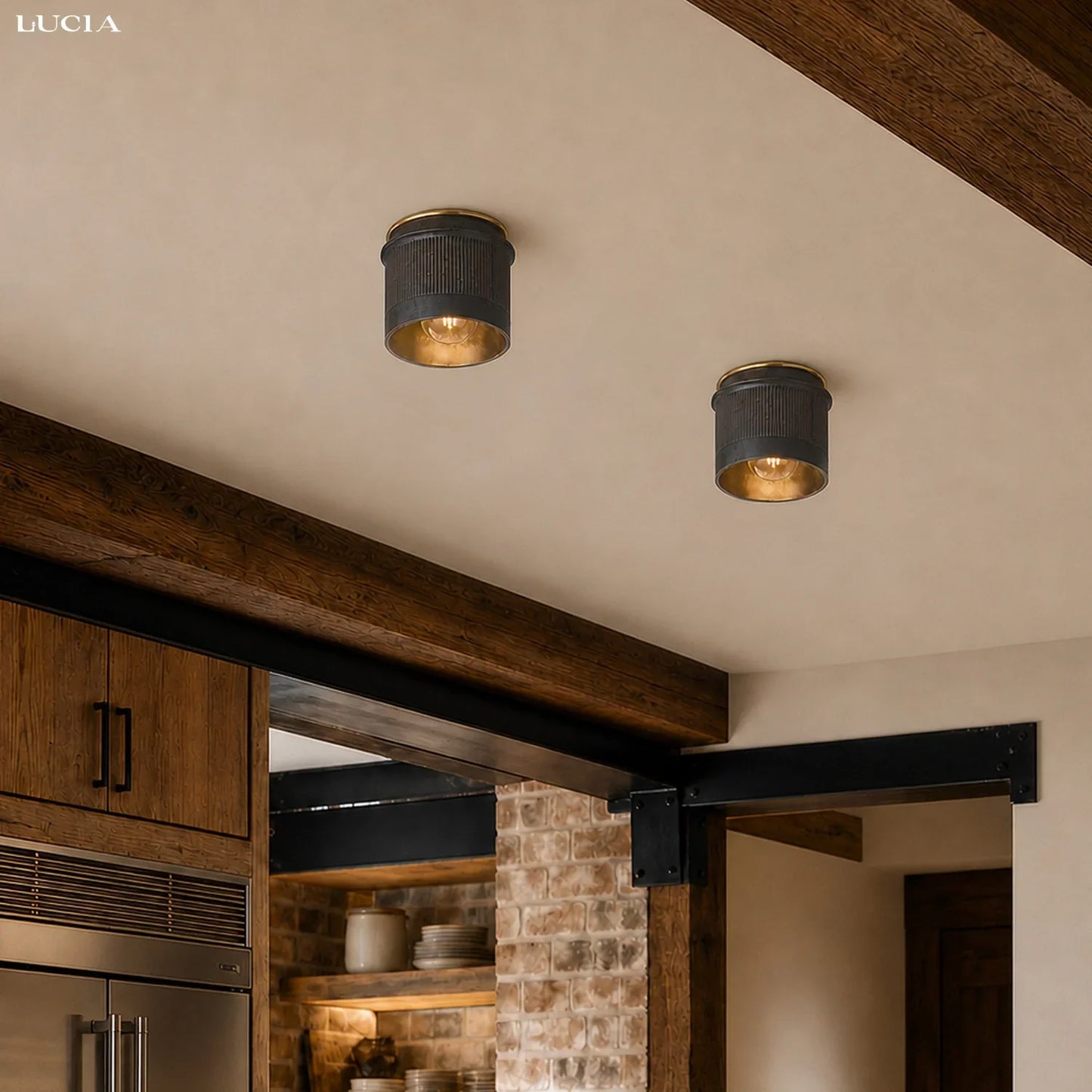 Vintage Zwart Metalen Industriële Plafondlamp Rustiek Design – Flush Mount voor Keuken Slaapkamer Hal