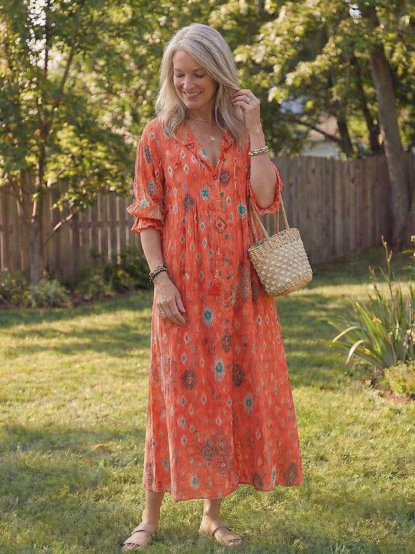 Vira Dames Maxi-jurk | Lichtgewicht Botanische Print 2