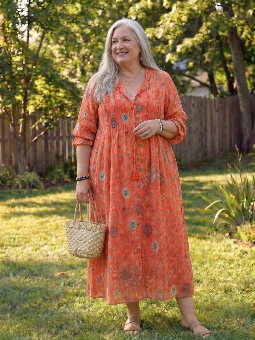 Vira Dames Maxi-jurk | Lichtgewicht Botanische Print 3
