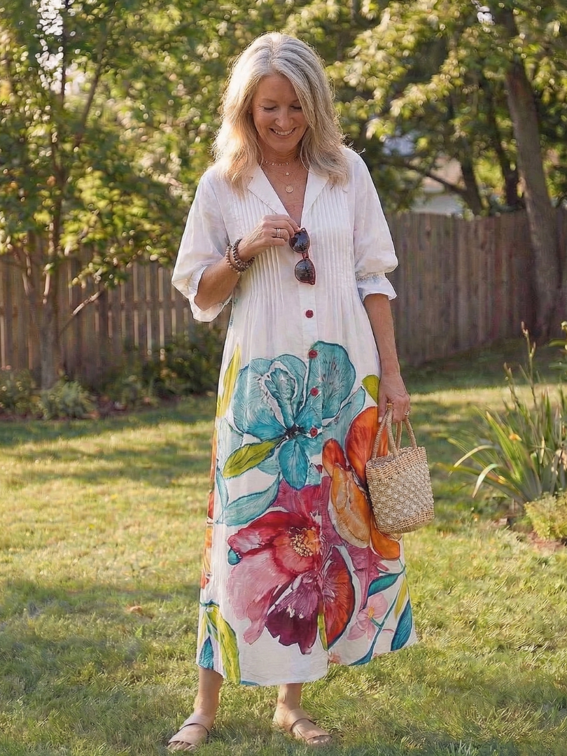Vira Dames Maxi-jurk | Lichtgewicht Botanische Print 6