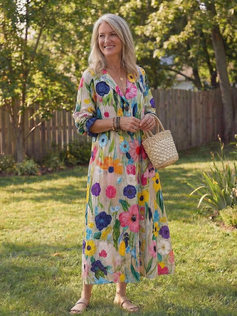 Vira Dames Maxi-jurk | Lichtgewicht Botanische Print 8
