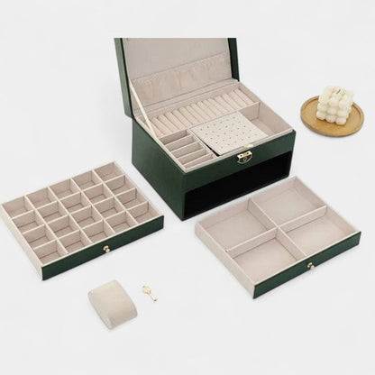 Virelle Sieradendoos Leer Zwart Roze Wit Groen - Luxe Organizer Juwelen Ketting Oorbellen Ring Opbergen Sieraden Box Kaptafel