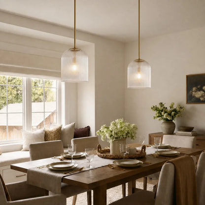 Geribbelde Glazen Hanglamp met Koperen Finish – Landelijke Stijl Verlichting