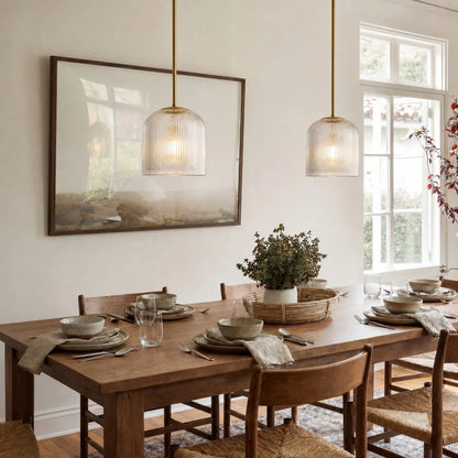 Geribbelde Glazen Hanglamp met Koperen Finish – Landelijke Stijl Verlichting