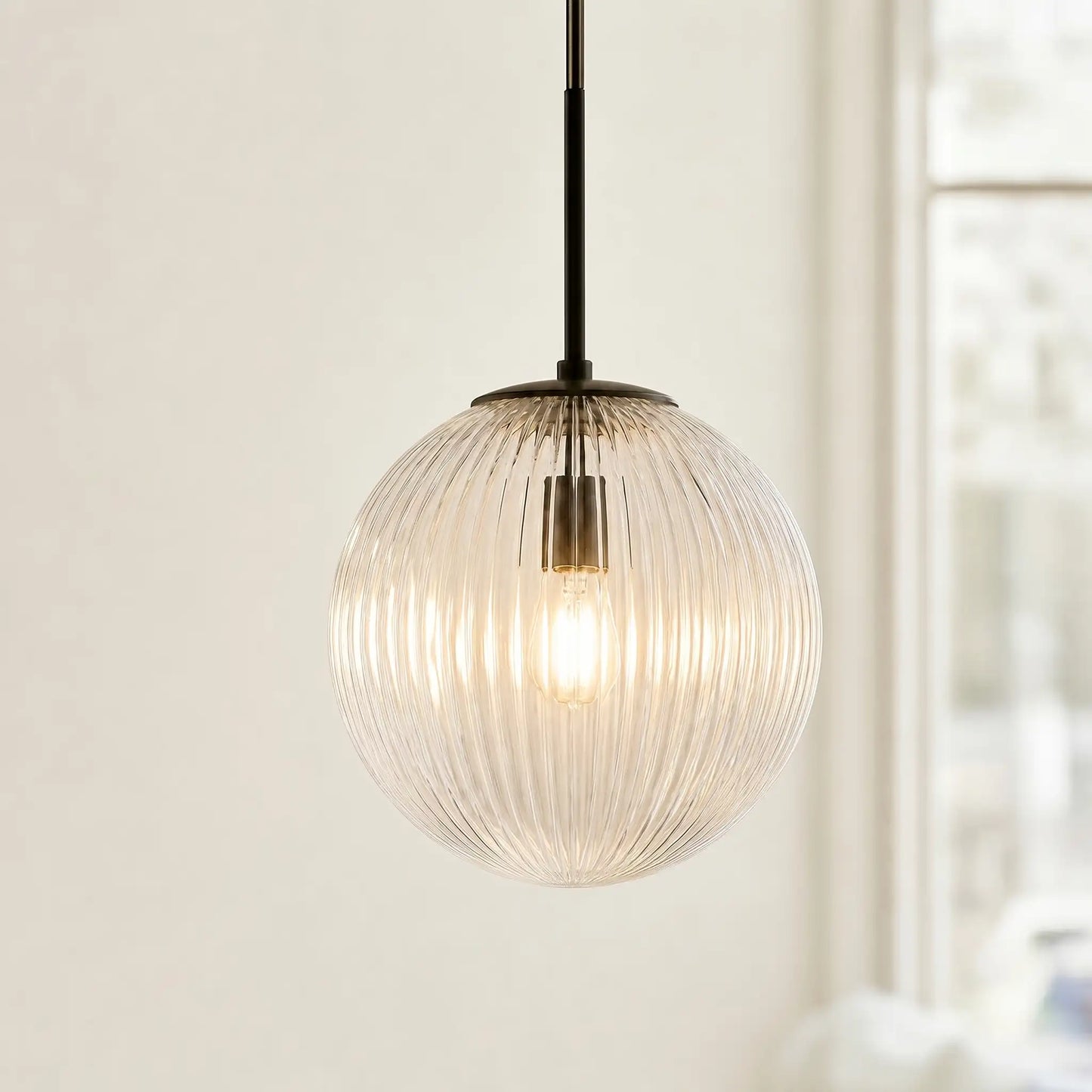 Geribbelde Glazen Hanglamp met Koperen Finish – Landelijke Stijl Verlichting