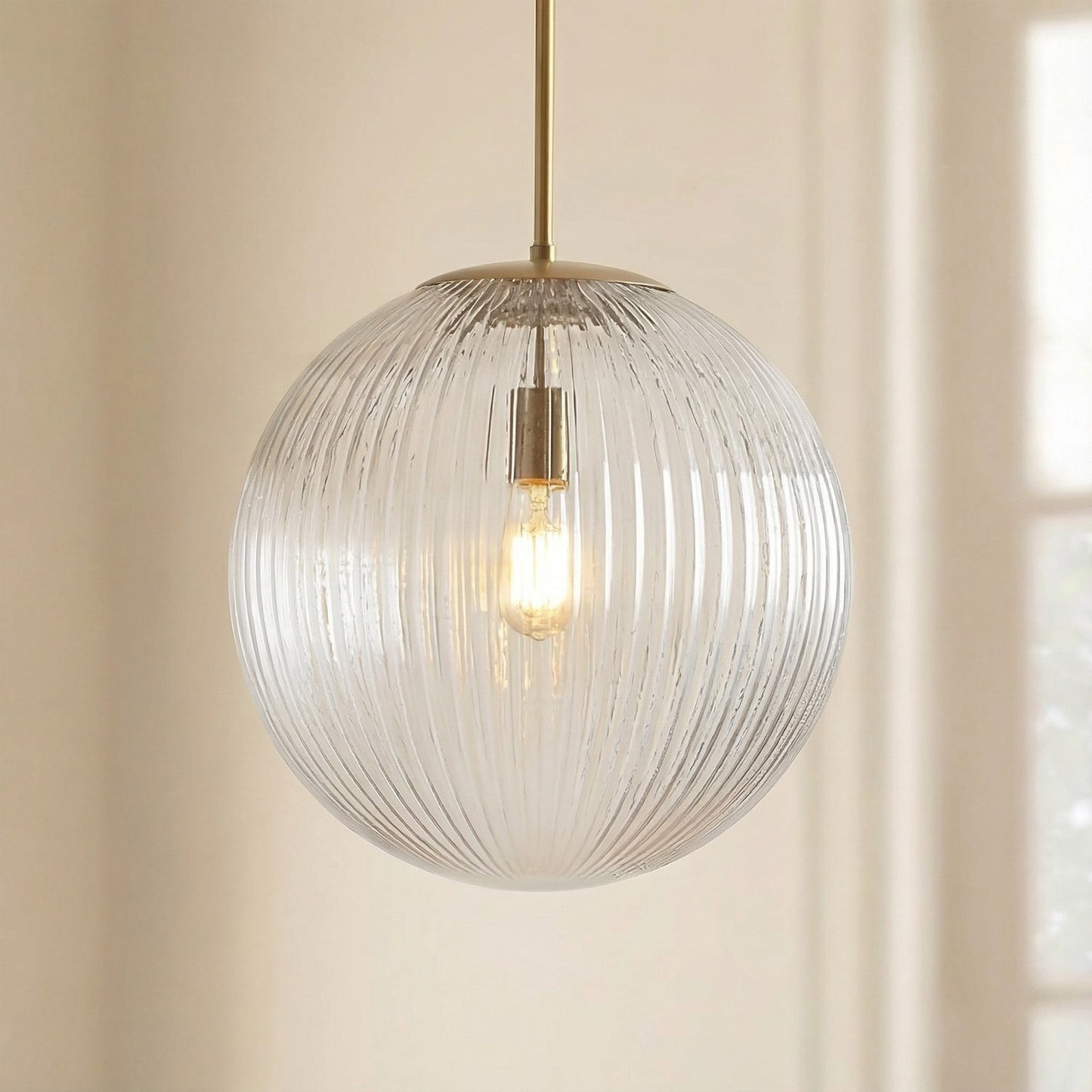 Geribbelde Glazen Hanglamp met Koperen Finish – Landelijke Stijl Verlichting