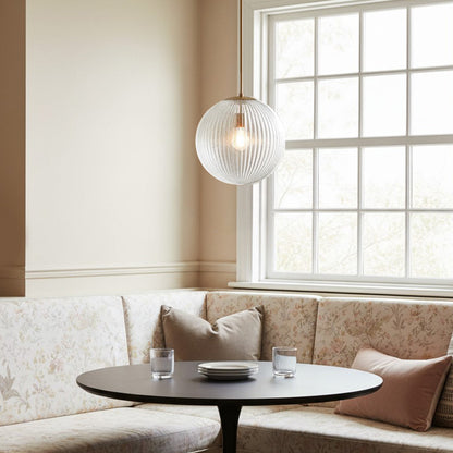 Geribbelde Glazen Hanglamp met Koperen Finish – Landelijke Stijl Verlichting