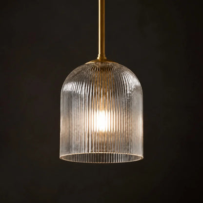 Geribbelde Glazen Hanglamp met Koperen Finish – Landelijke Stijl Verlichting