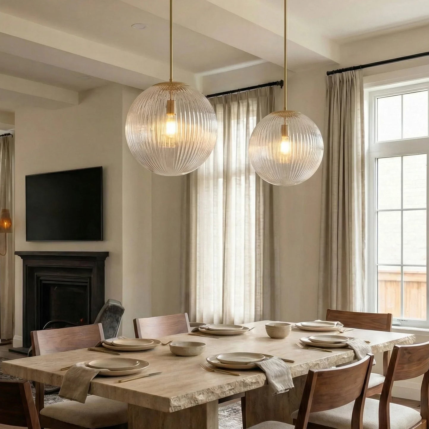 Geribbelde Glazen Hanglamp met Koperen Finish – Landelijke Stijl Verlichting