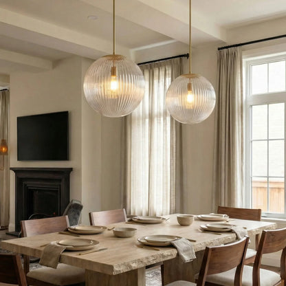 Geribbelde Glazen Hanglamp met Koperen Finish – Landelijke Stijl Verlichting