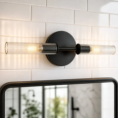 Geribbelde Glazen Wandlamp met Koperkleurige Afwerking – 1 of 2 Lichtpunten voor Badkamer Gang Slaapkamer