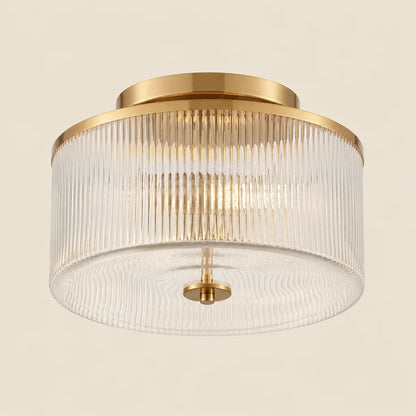 Plafondlamp met Geribbelde Glazen Kap - Landelijke Stijl - Ø 35cm Messing Plafondverlichting voor Hal en Woonkamer