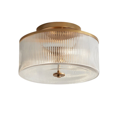 Plafondlamp met Geribbelde Glazen Kap - Landelijke Stijl - Ø 35cm Messing Plafondverlichting voor Hal en Woonkamer