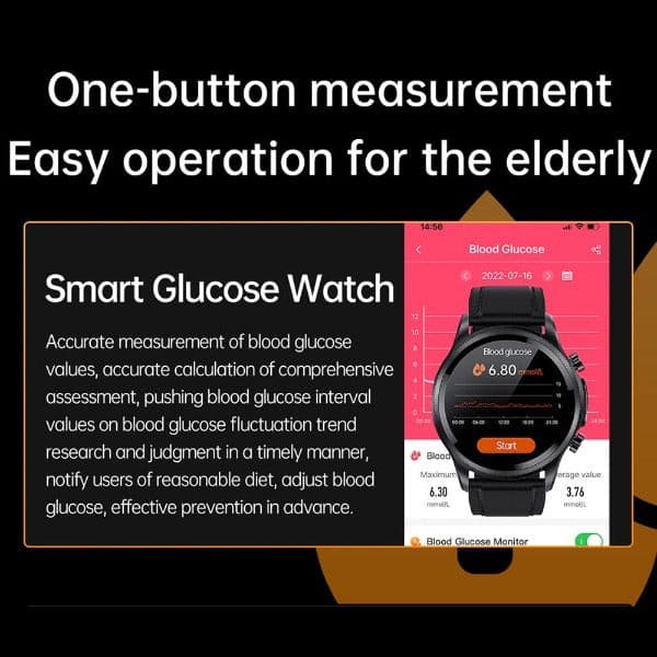 Slimme Gezondheidshorloge met Bloedsuikermeting & Hartslagmeter Waterdicht Fitness Tracker Smartwatch