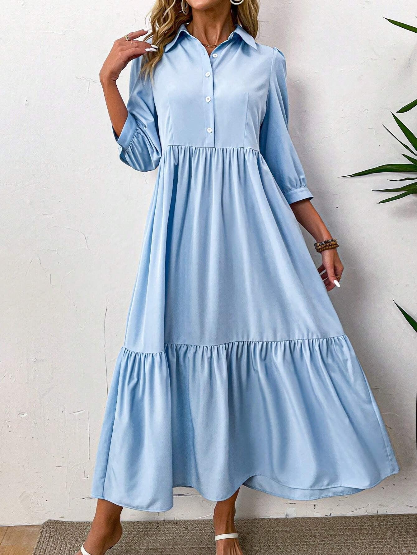 Maxi Jurk Elegante Lange Jurk met Kraag voor Vrouw - StudioMarella