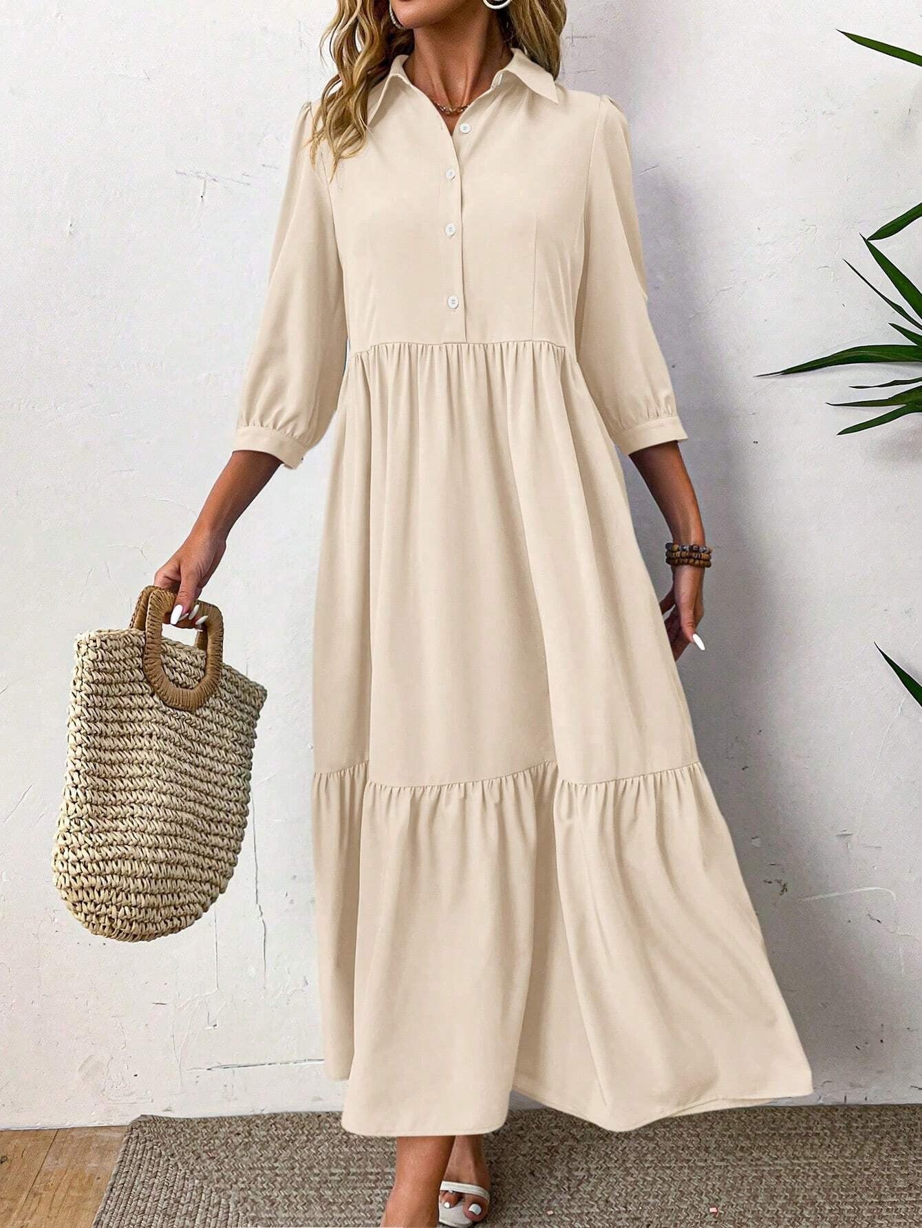 Maxi Jurk Elegante Lange Jurk met Kraag voor Vrouw