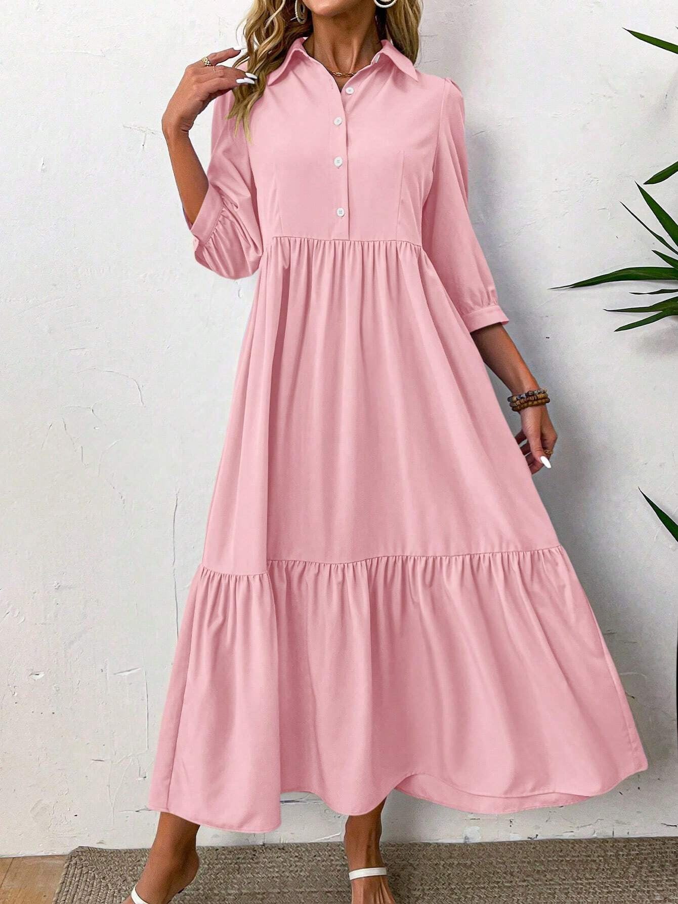 Maxi Jurk Elegante Lange Jurk met Kraag voor Vrouw